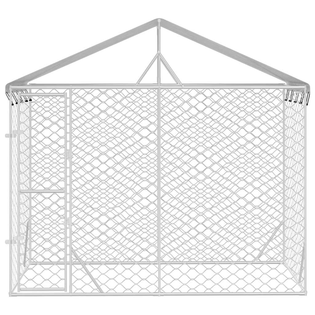 HKM-5335741 Spacious Silver Outdoor Dog Kennel with Roof, Galvanized Steel, 3x1.5x2.5m