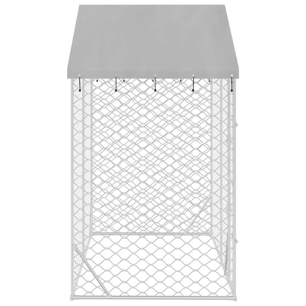 HKM-5335741 Spacious Silver Outdoor Dog Kennel with Roof, Galvanized Steel, 3x1.5x2.5m