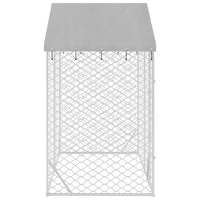 HKM-5335741 Spacious Silver Outdoor Dog Kennel with Roof, Galvanized Steel, 3x1.5x2.5m
