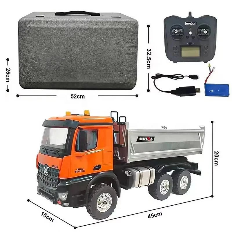 HKM-533587 1/14 Remote Control Dump Truck with Lifting Bed and High-Torque Motor, Alloy Construction