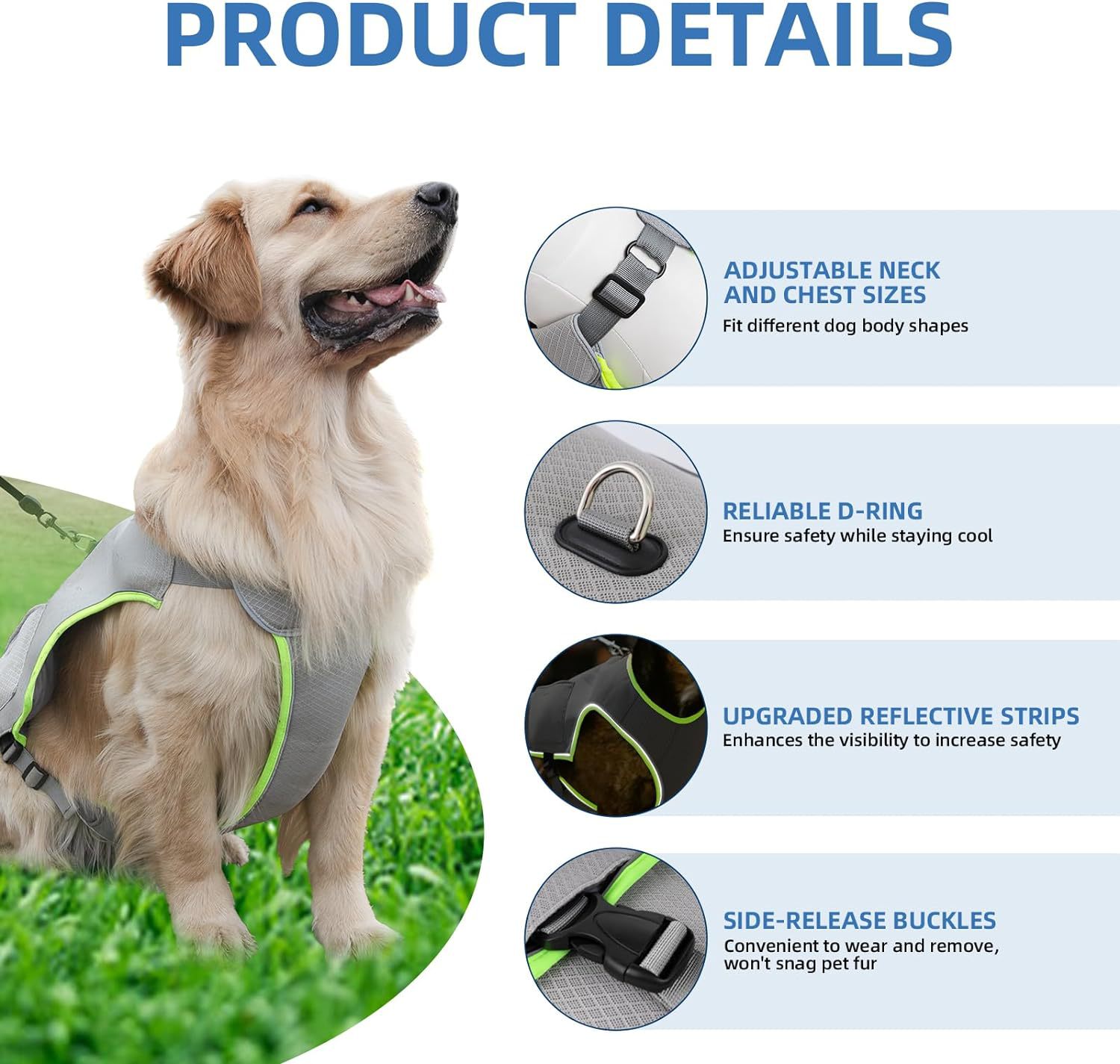 HKM-5336253 Adjustable Gray Cooling Vest with Ice Pack for Dogs - Summer Pet Apparel
