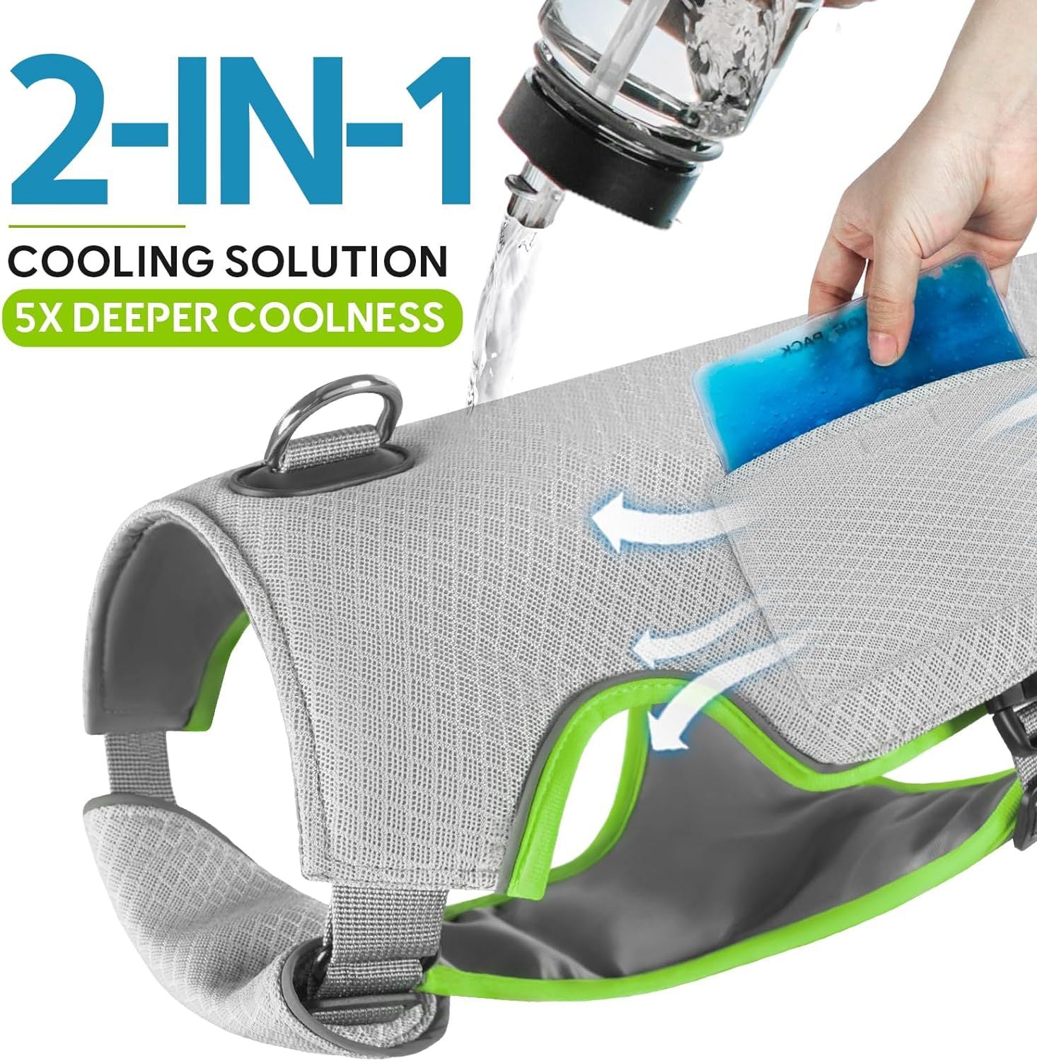 HKM-5336253 Adjustable Gray Cooling Vest with Ice Pack for Dogs - Summer Pet Apparel