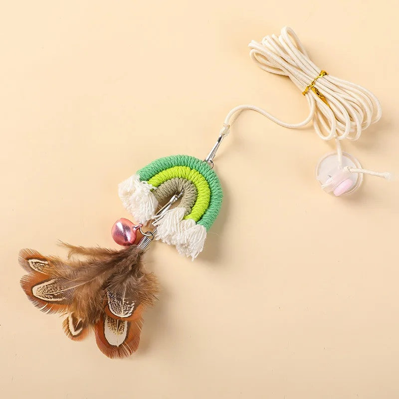HKM-5337917 Interactive Feather Cat Rope Door Swing with Sticky Buckle Clamp for Engaging Play