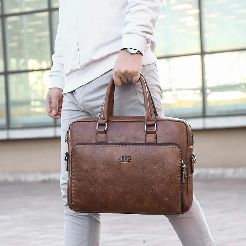 HKM-533843 Men's PU Leather Briefcase Bag for Business and Laptop Use