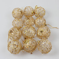 HKM-533907 Gold Dusted Scaly Christmas Ornaments - Set of 12 Decorative Balls in Two Sizes: 6cm and 5cm