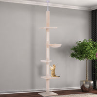 HKM-5339709 Adjustable 5-Tier Cat Tree with Scratching Posts and Hammock, Beige, 90.5"-102.25" Height