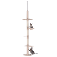 HKM-5339709 Adjustable 5-Tier Cat Tree with Scratching Posts and Hammock, Beige, 90.5"-102.25" Height