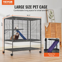 HKM-5340093 2-Tier Metal Small Animal Cage with Rolling Design and Easy-Clean Tray for Ferrets and Small Pets