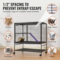 HKM-5340093 2-Tier Metal Small Animal Cage with Rolling Design and Easy-Clean Tray for Ferrets and Small Pets