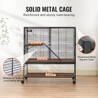 HKM-5340093 2-Tier Metal Small Animal Cage with Rolling Design and Easy-Clean Tray for Ferrets and Small Pets