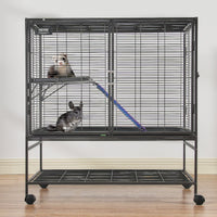 HKM-5340093 2-Tier Metal Small Animal Cage with Rolling Design and Easy-Clean Tray for Ferrets and Small Pets