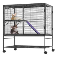 HKM-5340093 2-Tier Metal Small Animal Cage with Rolling Design and Easy-Clean Tray for Ferrets and Small Pets