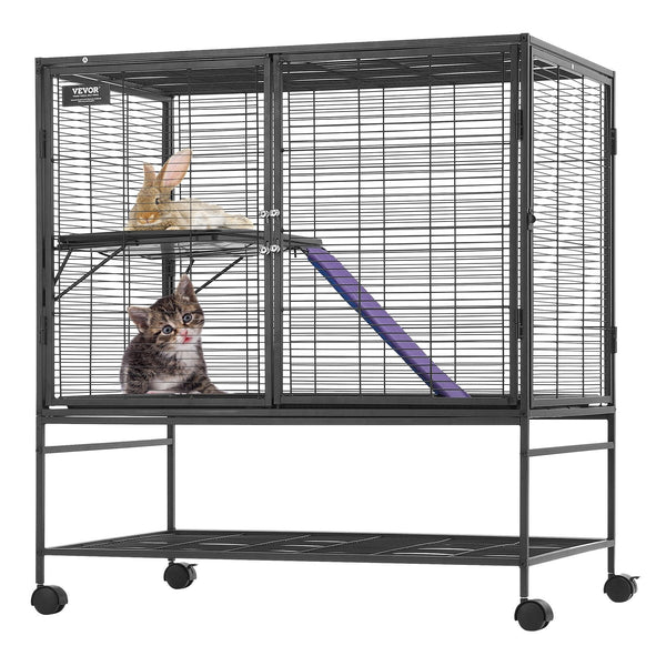 HKM-5340093 2-Tier Metal Small Animal Cage with Rolling Design and Easy-Clean Tray for Ferrets and Small Pets
