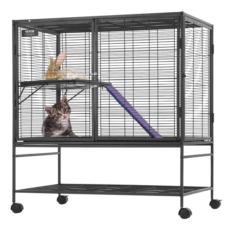 HKM-5340093 2-Tier Metal Small Animal Cage with Rolling Design and Easy-Clean Tray for Ferrets and Small Pets