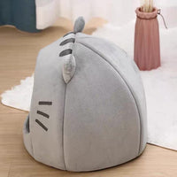 HKM-5340477 Cozy Gray Polyester Cat Nest with Closed Shelter - Winter Warm Pet Bed for Cats