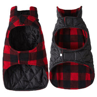 HKM-534163 Reversible Thick Checkered Pet Vest in Black and Red Plaid - Soft Polar Fleece Material