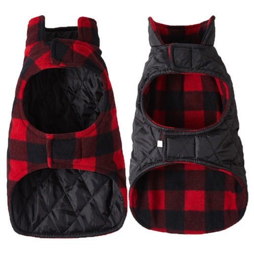 HKM-534163 Reversible Thick Checkered Pet Vest in Black and Red Plaid - Soft Polar Fleece Material