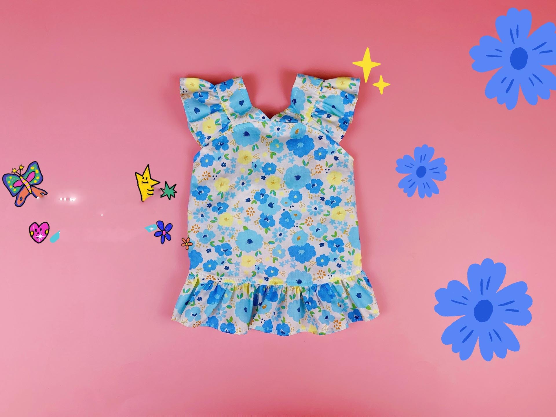 HKM-5342781 Floral Pet Skirt in Blue, Pink, and Purple for Dogs - Multiple Sizes Available
