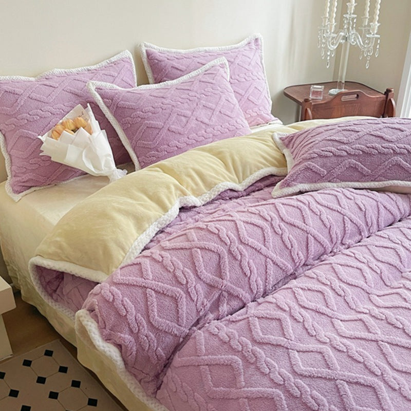 HKM-534291 Solid Color Thickened Milk Fiber Four-Piece Bedding Set with Duvet Cover and Pillowcases