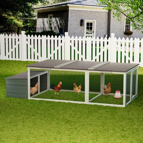 HKM-534291 Spacious Outdoor Wooden Chicken Coop with Nesting Box, Weatherproof Roof, and Secure Run for Backyard Poultry