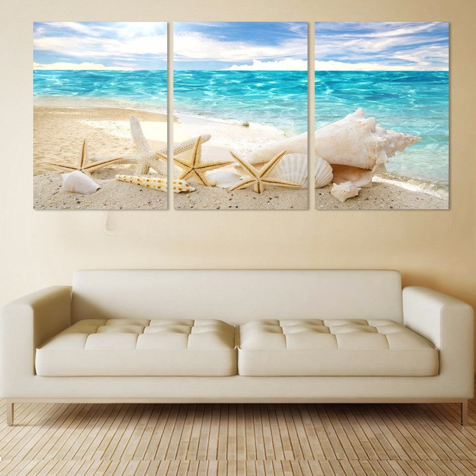 HKM-534291 Triple Starfish Oil Painting Set for Living Room Decoration - Modern Canvas Art (30x45cm, 40x60cm, 50x70cm)