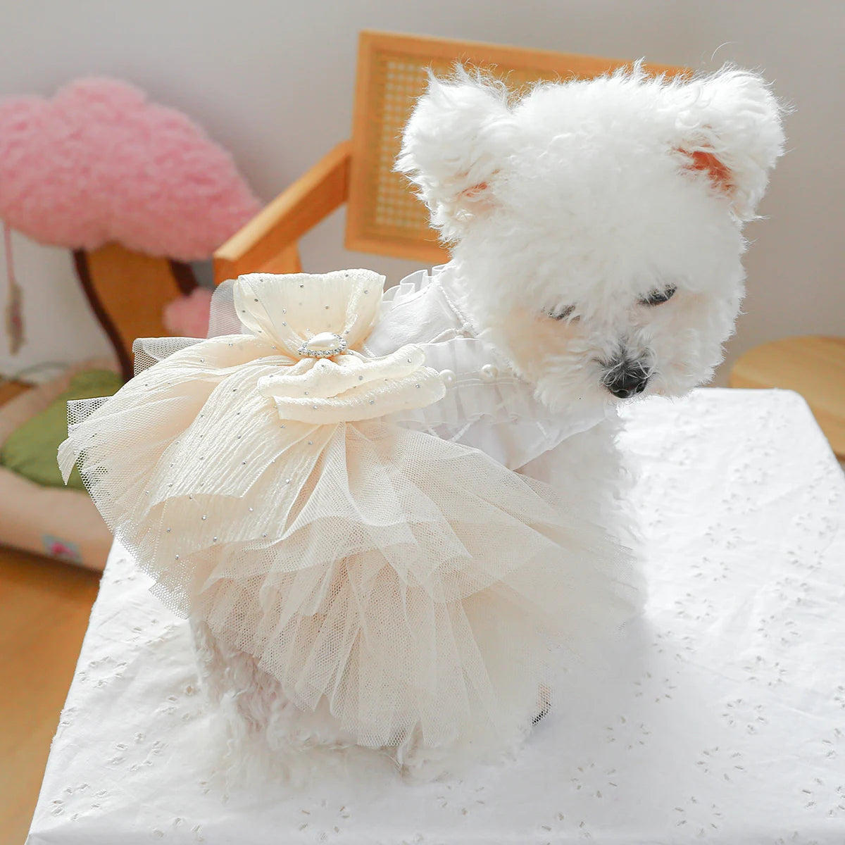 HKM-5343805 Elegant Dog Tulle Tutu Skirt Wedding Dress for Pets - Available in Multiple Sizes