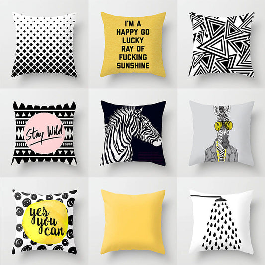 HKM-534419 Nordic Geometric Abstract Yellow and Black Pillow Cover for Home Sofa