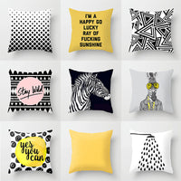 HKM-534419 Nordic Geometric Abstract Yellow and Black Pillow Cover for Home Sofa