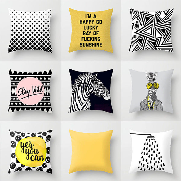 HKM-534419 Nordic Geometric Abstract Yellow and Black Pillow Cover for Home Sofa