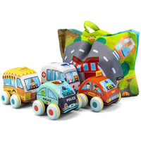 HKM-534547 Soft Plush Pull Back Vehicle Toys - 2 Pcs Cartoon Cars for Toddlers, Ideal for Kids 0-24 Months