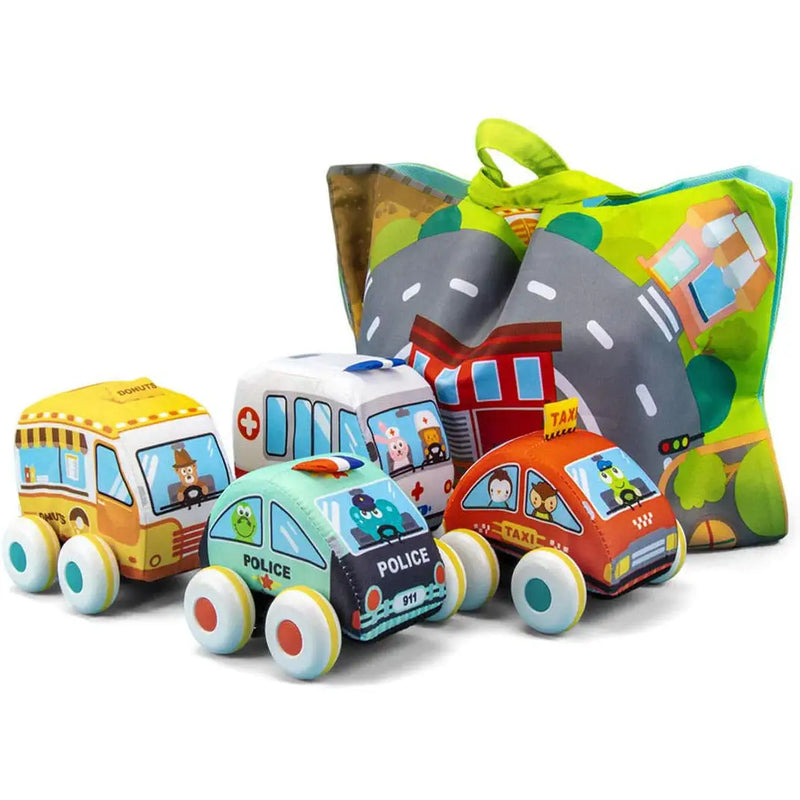 HKM-534547 Soft Plush Pull Back Vehicle Toys - 2 Pcs Cartoon Cars for Toddlers, Ideal for Kids 0-24 Months