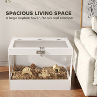 HKM-5345853 Spacious Hamster Cage with Openable Top, Transparent Acrylic, Hut, Ladder & Seesaw for Dwarf Hamsters and Gerbils