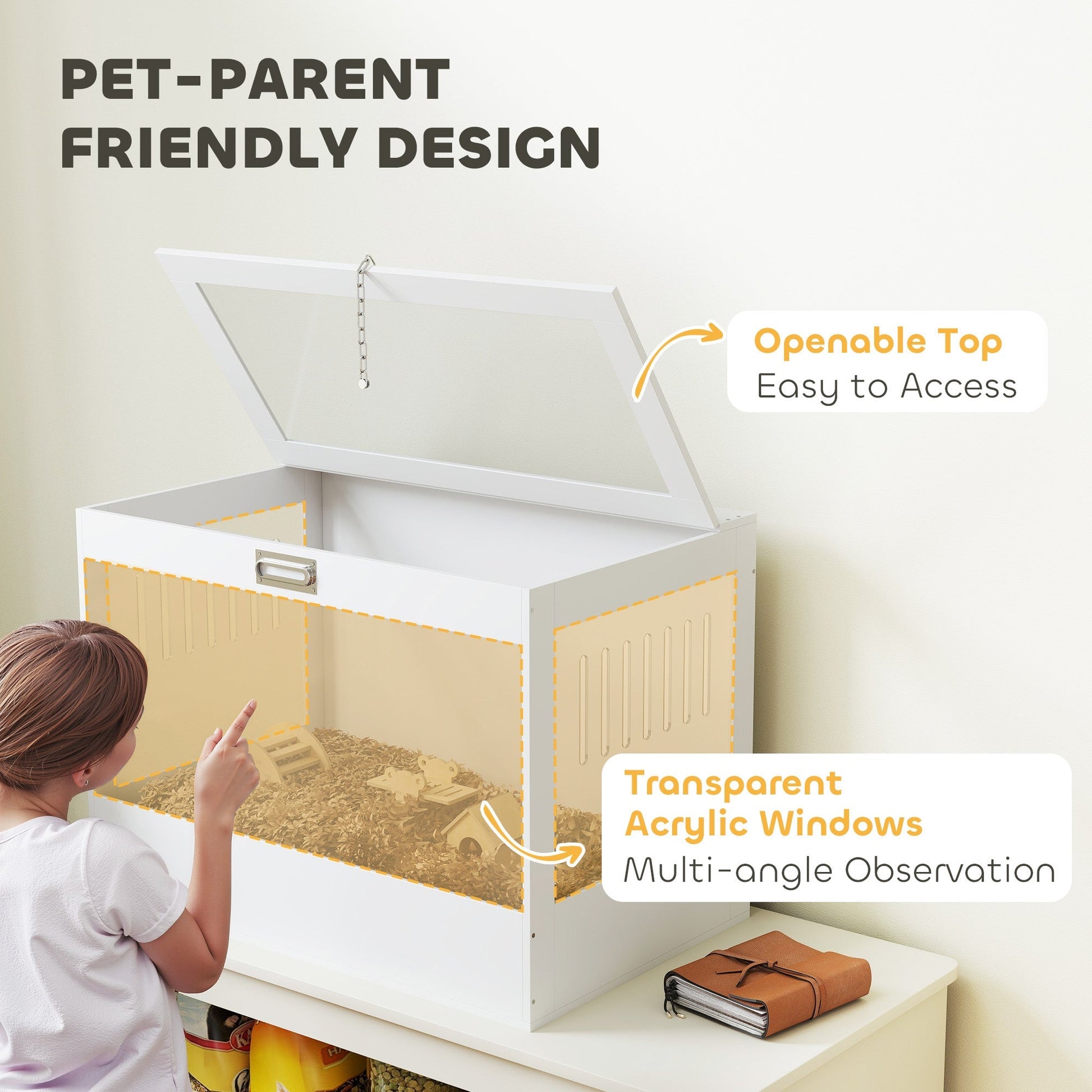 HKM-5345853 Spacious Hamster Cage with Openable Top, Transparent Acrylic, Hut, Ladder & Seesaw for Dwarf Hamsters and Gerbils