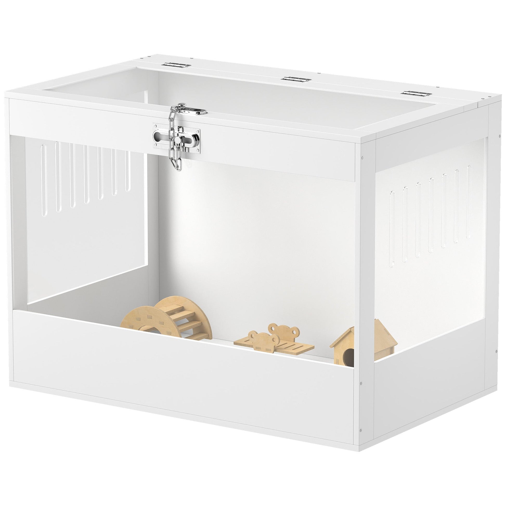 HKM-5345853 Spacious Hamster Cage with Openable Top, Transparent Acrylic, Hut, Ladder & Seesaw for Dwarf Hamsters and Gerbils