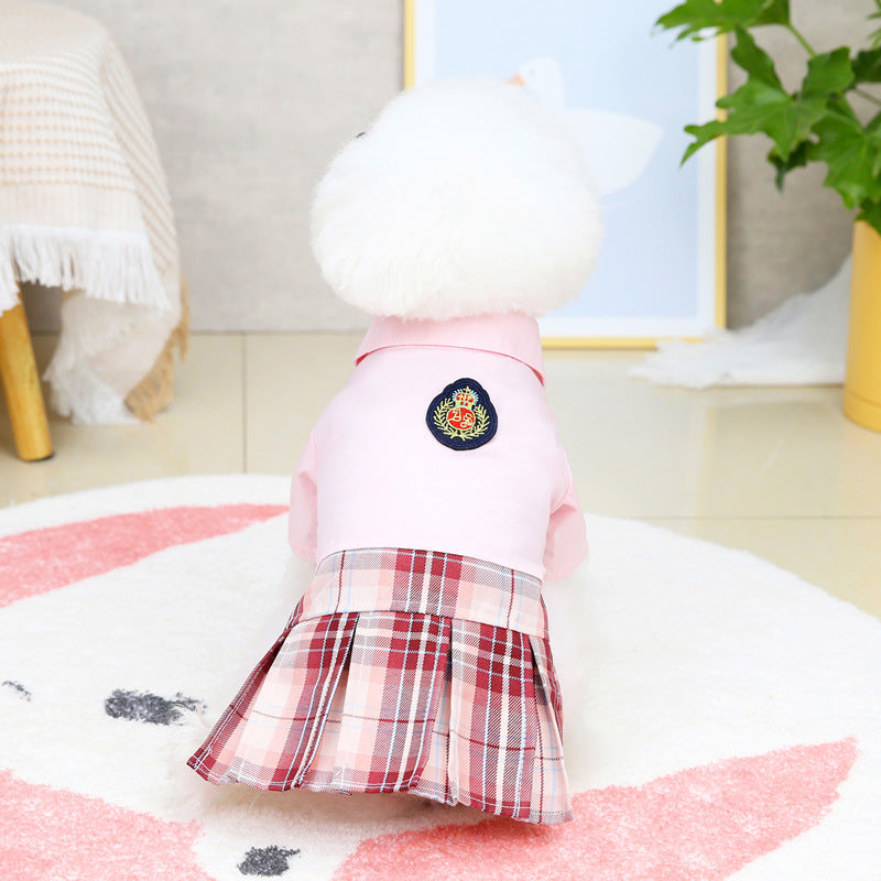 HKM-5346749 Pink and White Cotton Dress for Pets - Spring and Summer Fashion