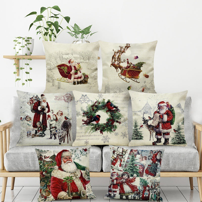 HKM-534675 Modern Christmas Linen Pillowcase - Simple Design Cushion Cover