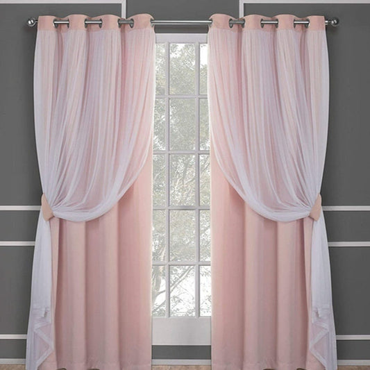 HKM-534995 Lace Double Layer Window Curtains in Dark Blue, Water Blue, Light Blue, and More – Various Sizes Available