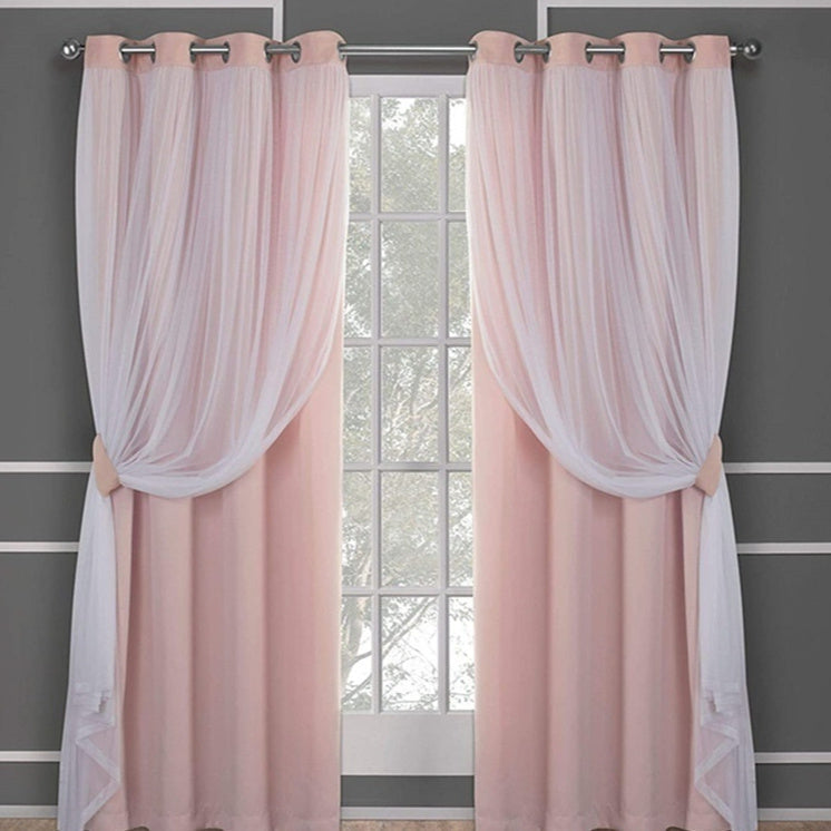 HKM-534995 Lace Double Layer Window Curtains in Dark Blue, Water Blue, Light Blue, and More – Various Sizes Available