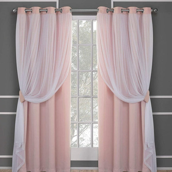 HKM-534995 Lace Double Layer Window Curtains in Dark Blue, Water Blue, Light Blue, and More – Various Sizes Available