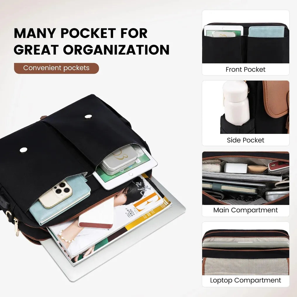 HKM-534995 Waterproof Crossbody Laptop Briefcase with USB Port for Office and Travel