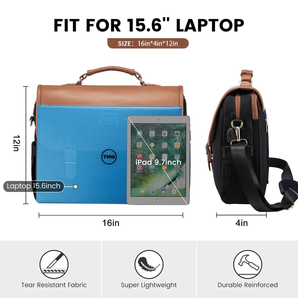 HKM-534995 Waterproof Crossbody Laptop Briefcase with USB Port for Office and Travel
