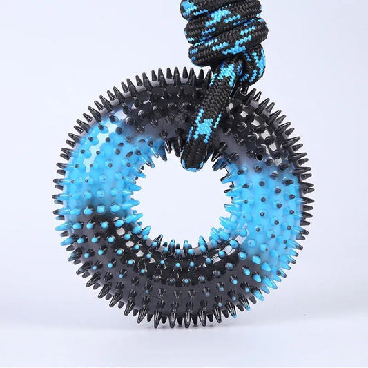 HKM-5350589 Interactive Molar Bite Resistance Double Color Rope Dog Toy with Hand Pull - 48x12.5cm