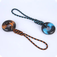 HKM-5350589 Interactive Molar Bite Resistance Double Color Rope Dog Toy with Hand Pull - 48x12.5cm