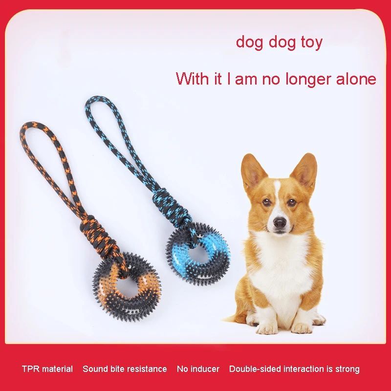 HKM-5350589 Interactive Molar Bite Resistance Double Color Rope Dog Toy with Hand Pull - 48x12.5cm