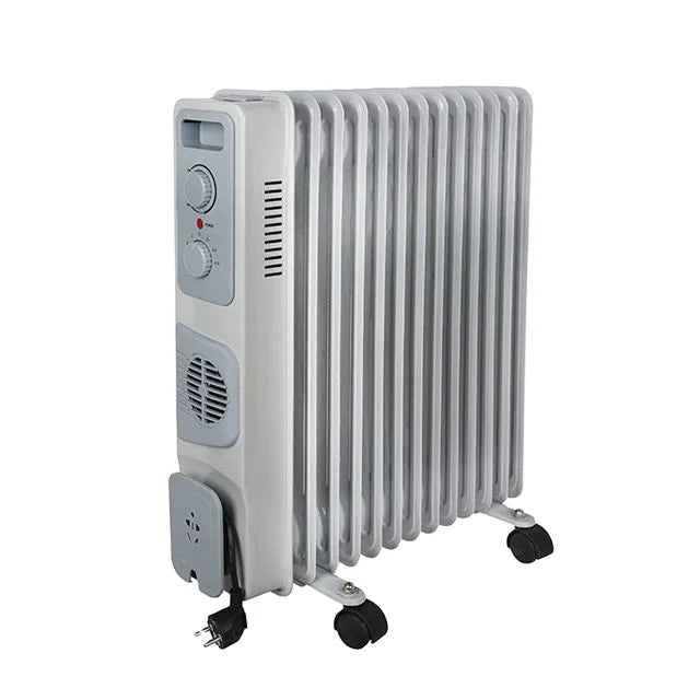 HKM-535059 Electric Oil Filled Radiator Heater - Adjustable Thermostat, 9 to 15 Fins, 1500W, Portable Design for Home & Outdoor Use