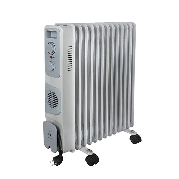HKM-535059 Electric Oil Filled Radiator Heater - Adjustable Thermostat, 9 to 15 Fins, 1500W, Portable Design for Home & Outdoor Use