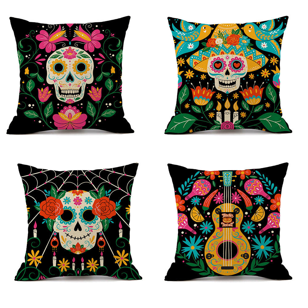HKM-535123 Halloween Horror Theme Printed Pillowcase in Linen – Modern 45x45cm Cushion Cover