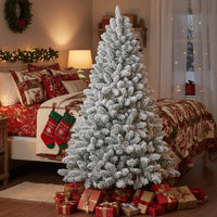 HKM-535251 4FT Snowy Christmas Tree with 21 Real Pinecones and 366 Tips, Compact Design with Sturdy Metal Stand