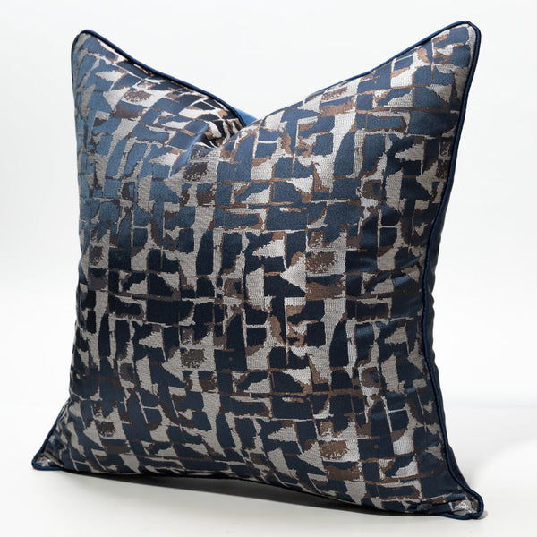 HKM-535251 Modern Minimalist Plaid Pillow Cases in Dark Blue - Available in Various Sizes