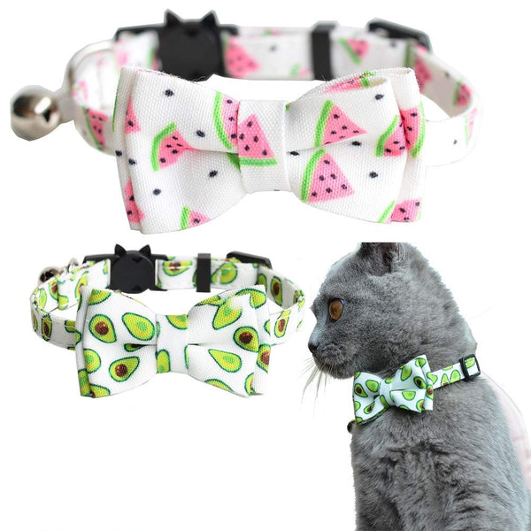 HKM-5353917 Colorful Cloth Cat Collar - Options in White Watermelon, Green Avocado, Pink, Blue, 1.0*28 Size
